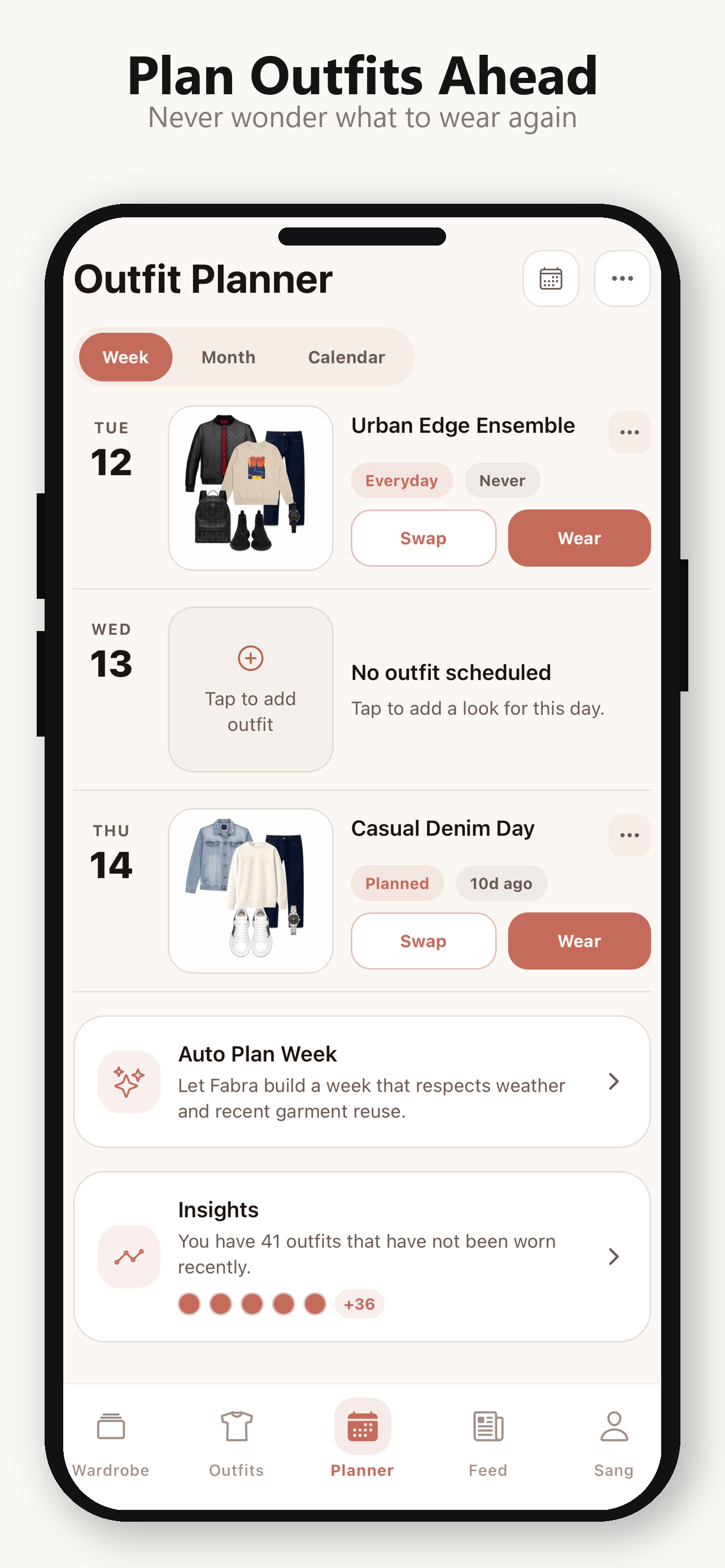 Outfit planner screen